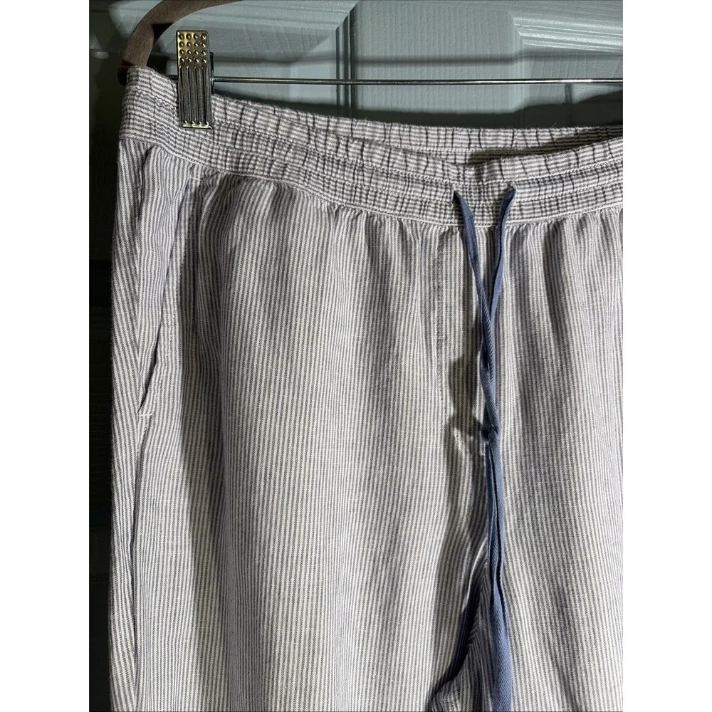 Talbots Linen Cotton Blend Blue Stripe Pants Sz Medium. Straight Leg.